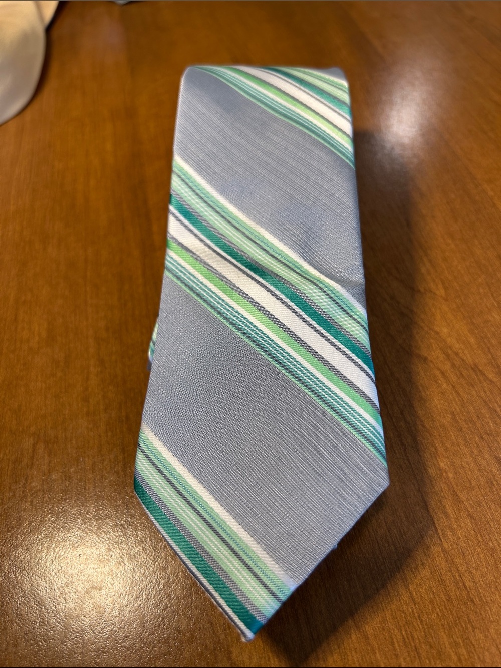 J Ferrar Classic Light Gray Striped Men's Tie - 100% polyester
